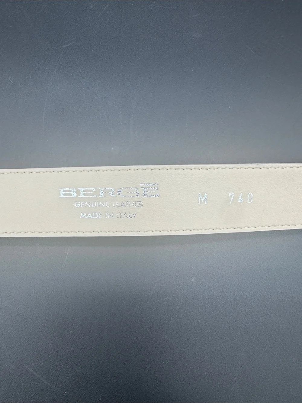 Berge Soft Cream Leather Belt with Brushed Silver Buckle Made in Italy Size M